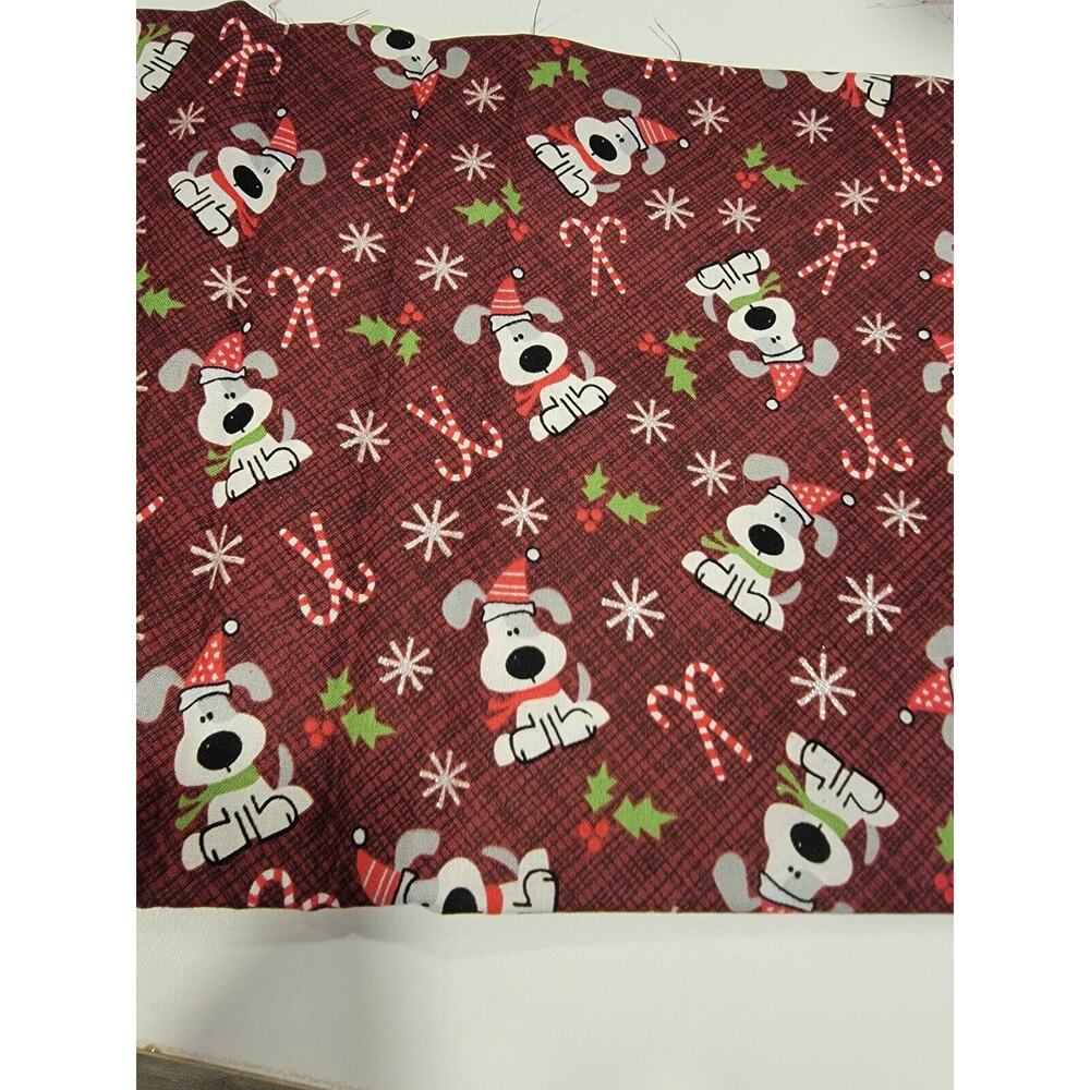 CHRISTMAS PUPPY CANDYCANES METALLIC SNOWFLAKES COTTON FABRIC 20in Quilting New